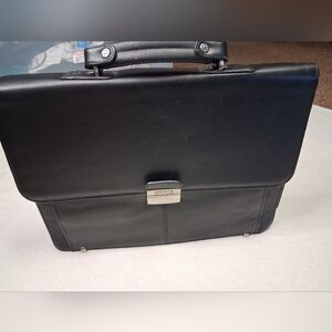Kenneth Cole Reaction Black Leather Briefcase with Silver Accents